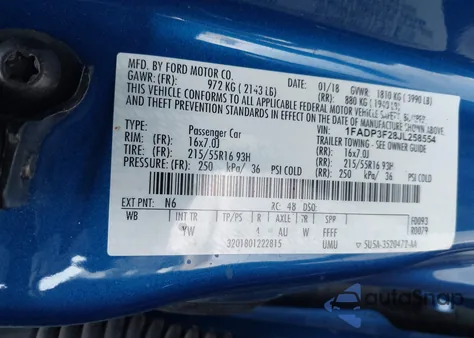 2018 Ford Focus Se z USA, uszkodzony, nr VIN 1FADP3F28JL258554